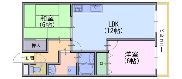 パレス金ヶ原(2LDK/3階)の間取り写真