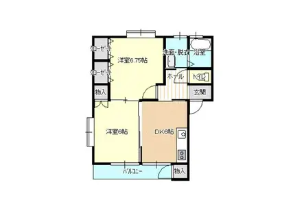 サンライフ鳴神 B棟(2DK/2階)の間取り写真