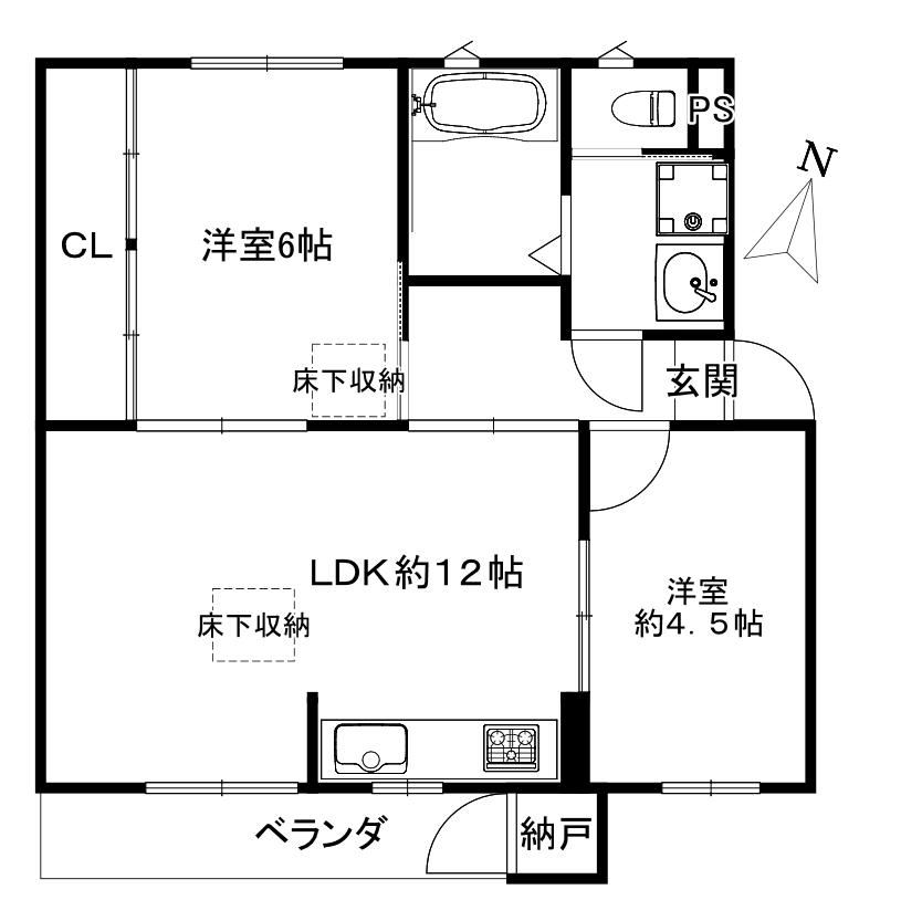 鶴甲コーポ20号館 希少な1階(2LDK/1階)の間取り写真