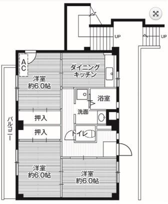 ヴィレッジハウス田谷2号 田谷(3DK/3階)の間取り写真