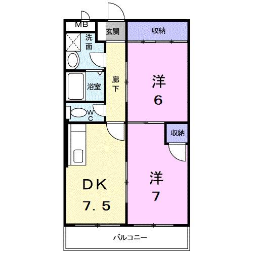 アルメリア一宮(2DK/2階)の間取り写真