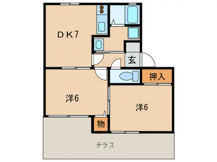 ウインデイア 井田(2DK/1階)の間取り写真