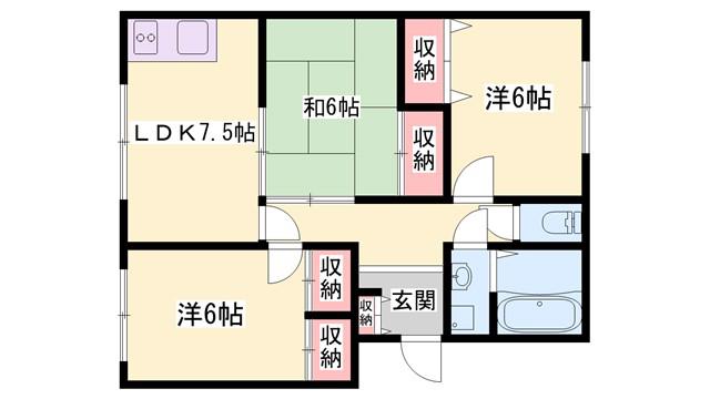 ロイヤルハイツ二反田(3LDK/2階)の間取り写真
