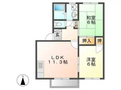 モンシャトー可児(2LDK/2階)の間取り写真