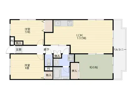 ライオンズヒルズ田方(3LDK/6階)の間取り写真