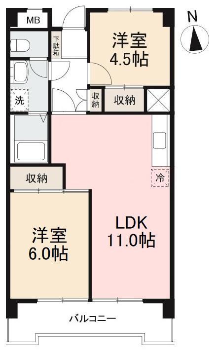 ALL上福岡(2LDK/3階)の間取り写真