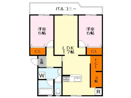 膳所ハイツ6号棟(2LDK/3階)の間取り写真