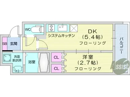 ドゥーエ仙台イースト3(1DK/7階)の間取り写真