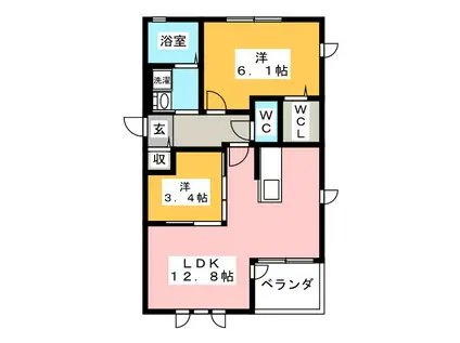 パルオン C(2LDK/1階)の間取り写真