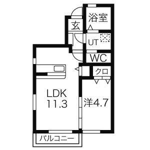 アドラシオンIII(1LDK/1階)の間取り写真