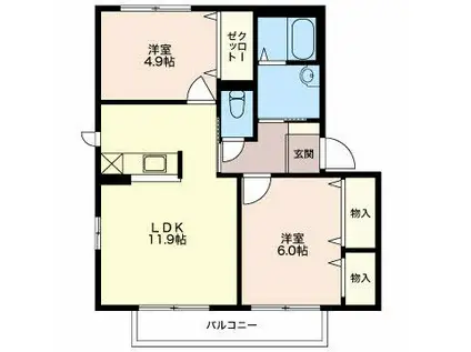 FINE YONEDA C(2LDK/2階)の間取り写真