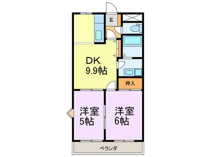 サンタプレイスヒルズA棟(2DK/1階)の間取り写真