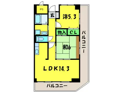 南秀苑なかもず(2LDK/7階)の間取り写真