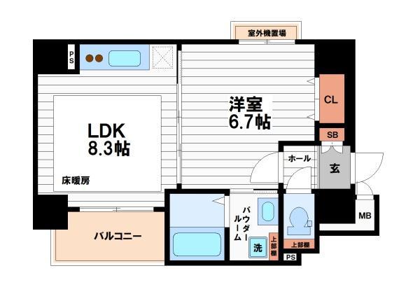 セントロイヤルクラブ谷町(1LDK/3階)の間取り写真