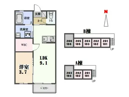タウンコート(1LDK/1階)の間取り写真