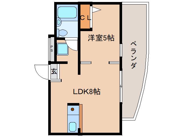 五位堂片岡マンション(1LDK/6階)の間取り写真