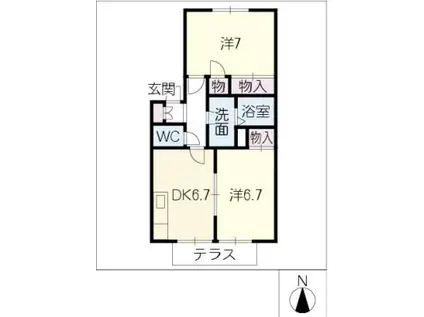 グリーンハウスB棟(2DK/1階)の間取り写真