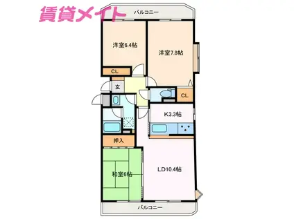 ラウムズ白子(3LDK/6階)の間取り写真