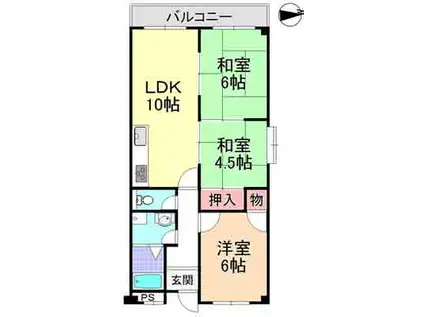 ドミール仲谷1号館(3LDK/3階)の間取り写真