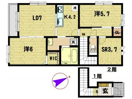 アムール久喜A棟(2SLDK/2階)の間取り写真