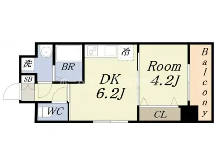 レオンヴァリエ大阪ベイシティ(1DK/2階)の間取り写真