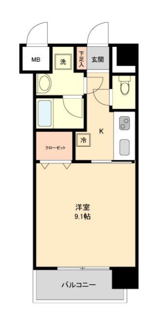 アーバンフラッツ青葉小田原(1K/4階)の間取り写真