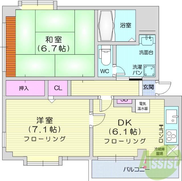 SDハイツ古城B棟(2DK/2階)の間取り写真