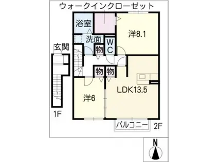 シエル・デューA(2LDK/2階)の間取り写真