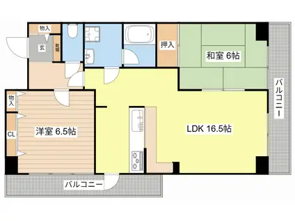 シャルマンコーポ大津堅田(2LDK/11階)の間取り写真
