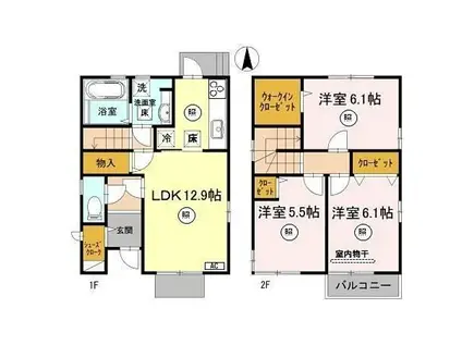 芝原M B棟II(3LDK/2階)の間取り写真