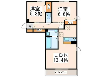 ルヴェデュソレイユ I(2LDK/3階)の間取り写真