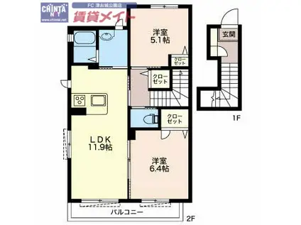 プランドール(2LDK/2階)の間取り写真