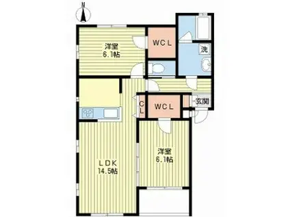 ミラージュコート(2LDK/2階)の間取り写真