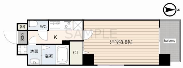 グランフォンテーヌ奉還町(1K/3階)の間取り写真