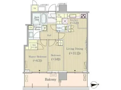 パークシティ中央湊ザ・タワー(2LDK/27階)の間取り写真