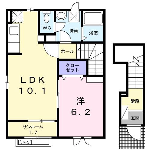 ネオファースト西新庄(1LDK/2階)の間取り写真