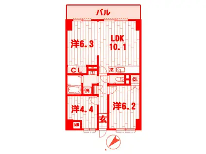 WITH PLACE MORISAKI(3LDK/4階)の間取り写真