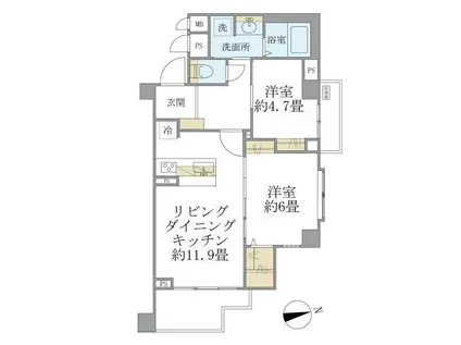 リエール若松町(2LDK/4階)の間取り写真