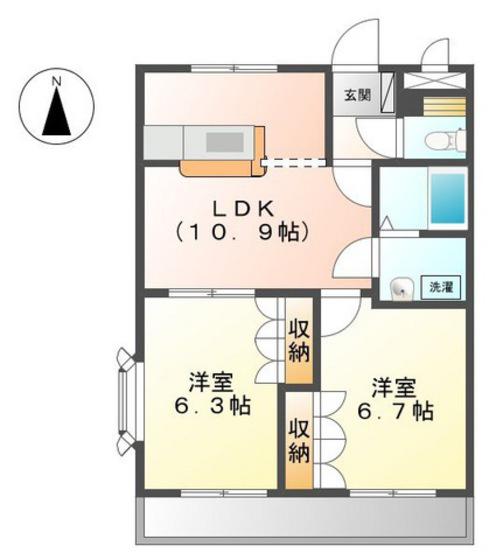 ベルジュII番館(2LDK/2階)の間取り写真