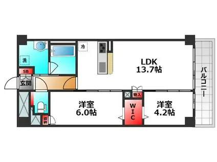 トリニティ豊中(2LDK/2階)の間取り写真
