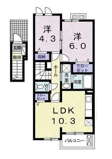 フォルトゥーナC(2LDK/2階)の間取り写真
