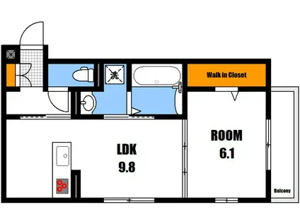 フェリーチェ亀山 B棟(1LDK/2階)の間取り写真