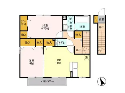 グランベルクA(2LDK/2階)の間取り写真