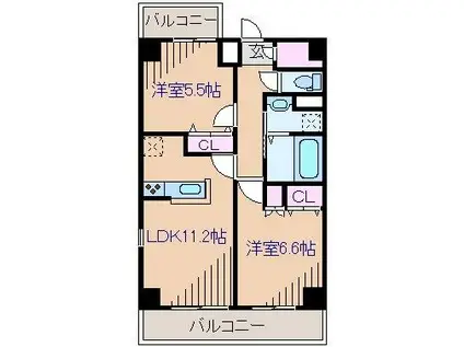 ノーブルボヌール(2LDK/6階)の間取り写真