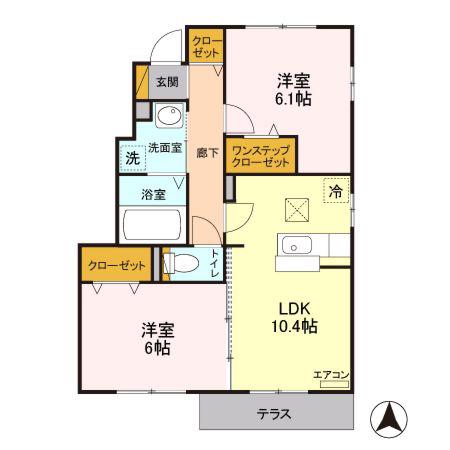ロイヤルアドバンスB(2LDK/1階)の間取り写真