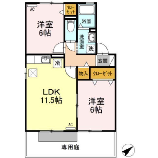 エルモッソ(2LDK/1階)の間取り写真