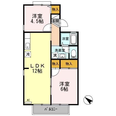 カサフェリスII(2LDK/1階)の間取り写真