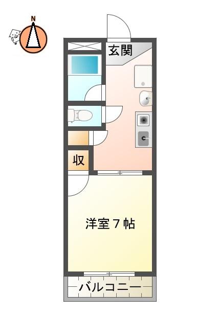 サンセール二軒屋 イースト(1K/2階)の間取り写真