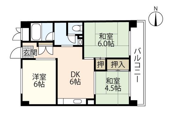 コーポハピネス(3DK/4階)の間取り写真