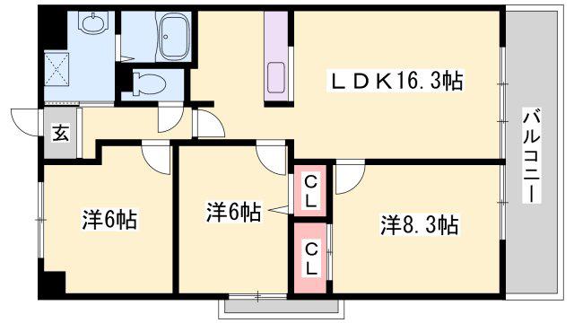 ヒルサイドテラス北平野(3LDK/2階)の間取り写真